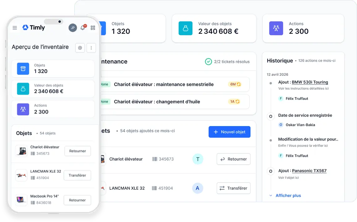 L’image montre le tableau de bord du logiciel de gestion de parc Timly