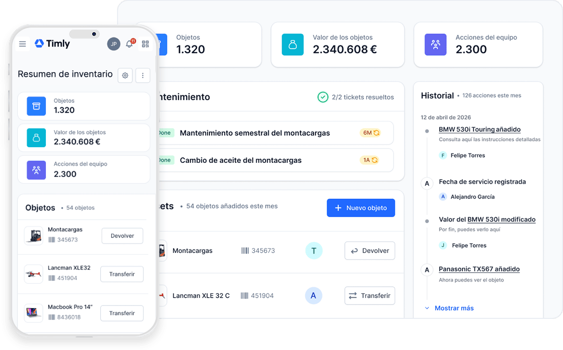 Imagen que muestra el dashboard de Timly, el software de gestión de inventarios digital en la nube.