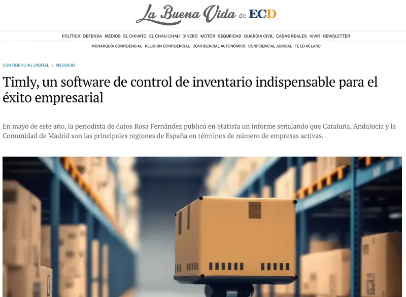 Imagen de vista previa del artículo de El Confidencial Digital sobre Timly, software de control de inventario indispensable para el éxito empresarial.