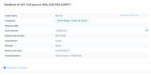 Screenshot einer Objektseite für ein IT-Asset, das von padoa in Timly verwaltet wird.