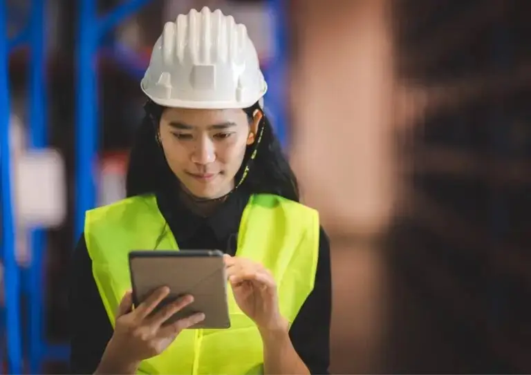 Asset inventory software being used by employee in construction sector