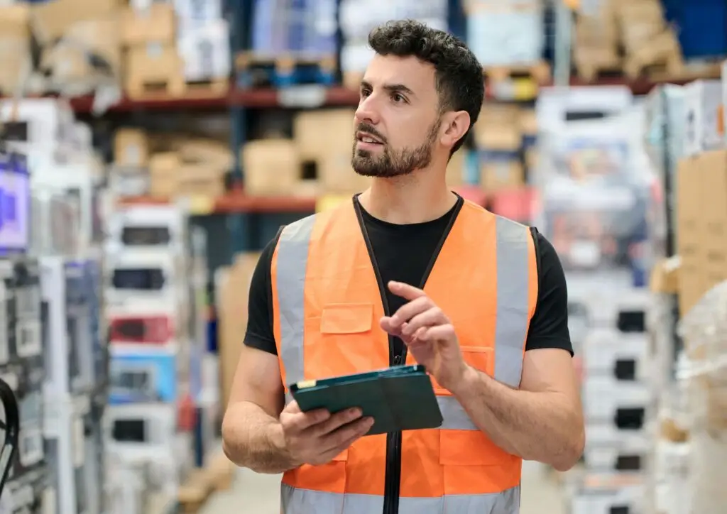 Employee in warehouse uses Timly to Calculate Inventory Days on Hand